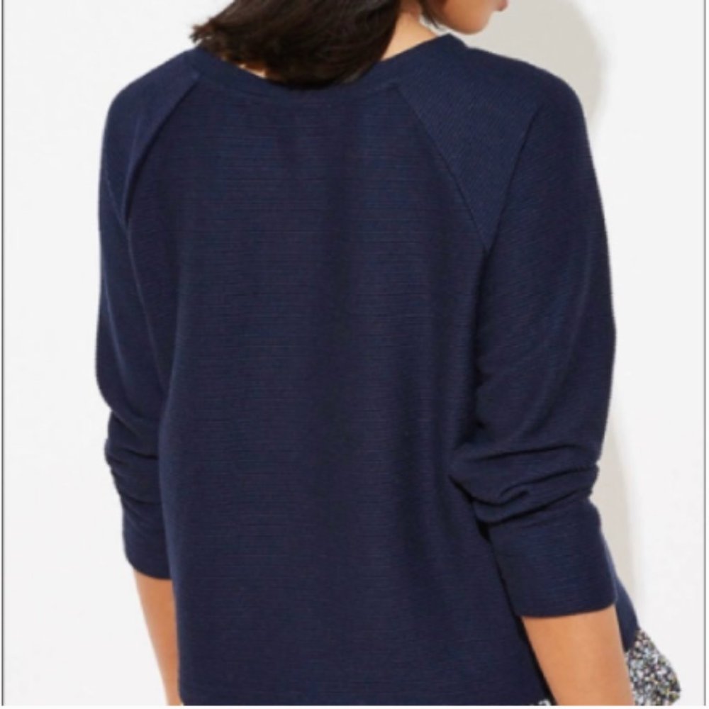 NWT LOFT Navy Floral Mixed Media Sweatshirt - Picture 4 of 6